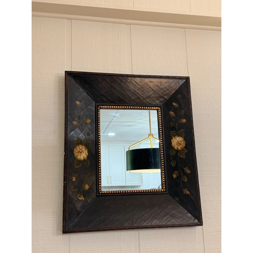 Floral Wall Mirror Misc OS Dark Brown Good Hand Painted Folk Art Decor